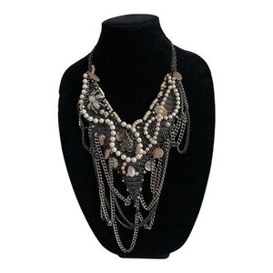 Boho Layered Chain Pearl Bead Necklace Crystal Insect Brooches Gothic Halloween